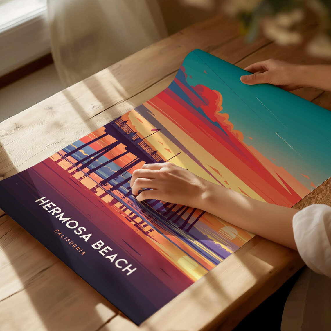 Hermosa Beach Pier California Sunset Travel Poster - Image 4
