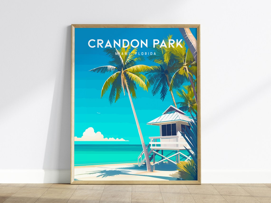 Crandon Park Miami Florida Lifeguard Tower Beach Travel Poster