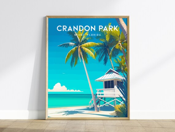 Crandon Park Miami Florida Lifeguard Tower Beach Travel Poster