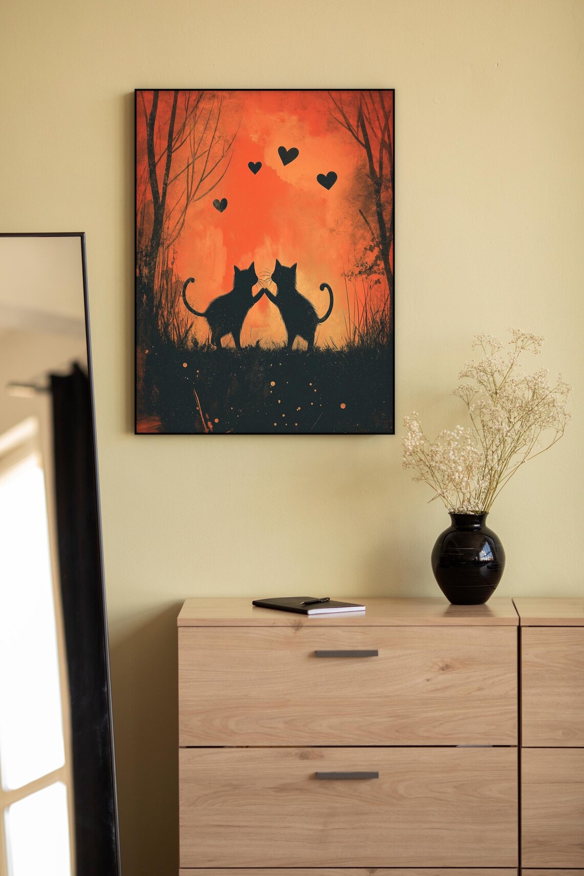 Romantic Cat Silhouette, Minimalist Valentine Decor - Image 4