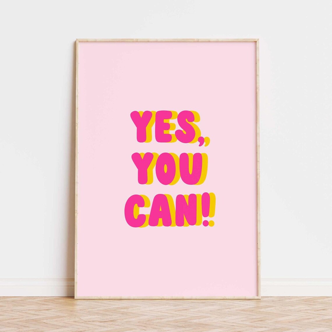 Yes You Can Motivational Pink Yellow Retro Typography Poster - Image 4