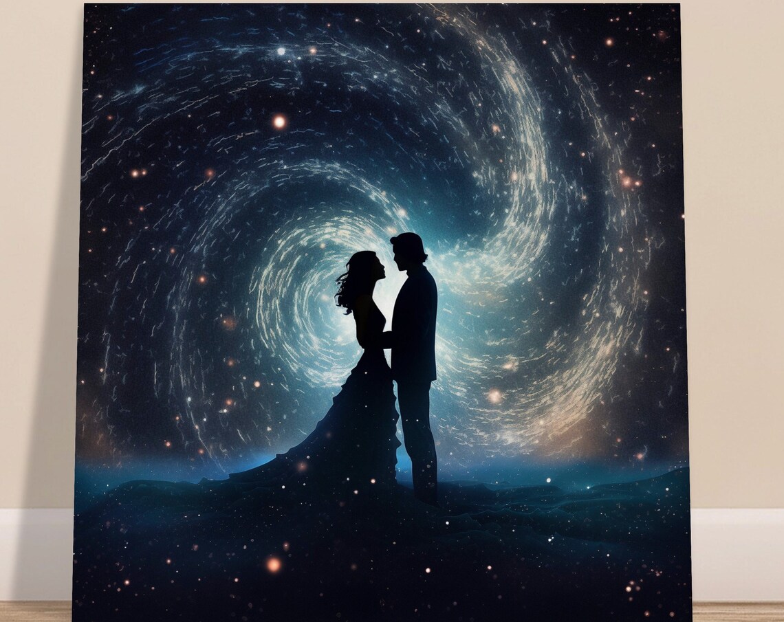 Romantic Couple Silhouette Galaxy Starry Night Love Space Wall Poster