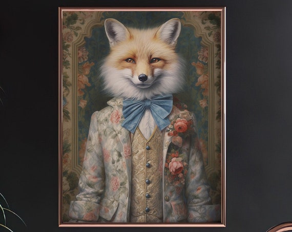 Fox Royal Portrait Print, Vintage Victorian Decor