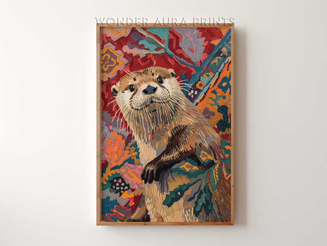 Cute Otter Maximalist Colorful Wildlife Animal Portrait Art Poster