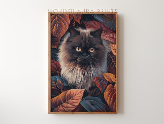 Fluffy Colorpoint Cat among Glowing Autumn Leaves Maximalist Poster