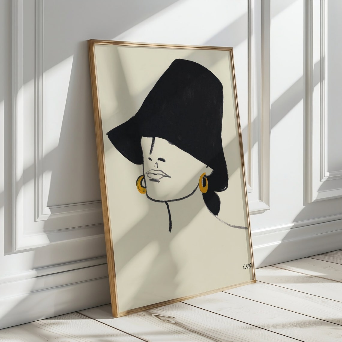 Miss Moss Chic Woman Oversized Black Hat Line Art Fashion Poster - Image 3