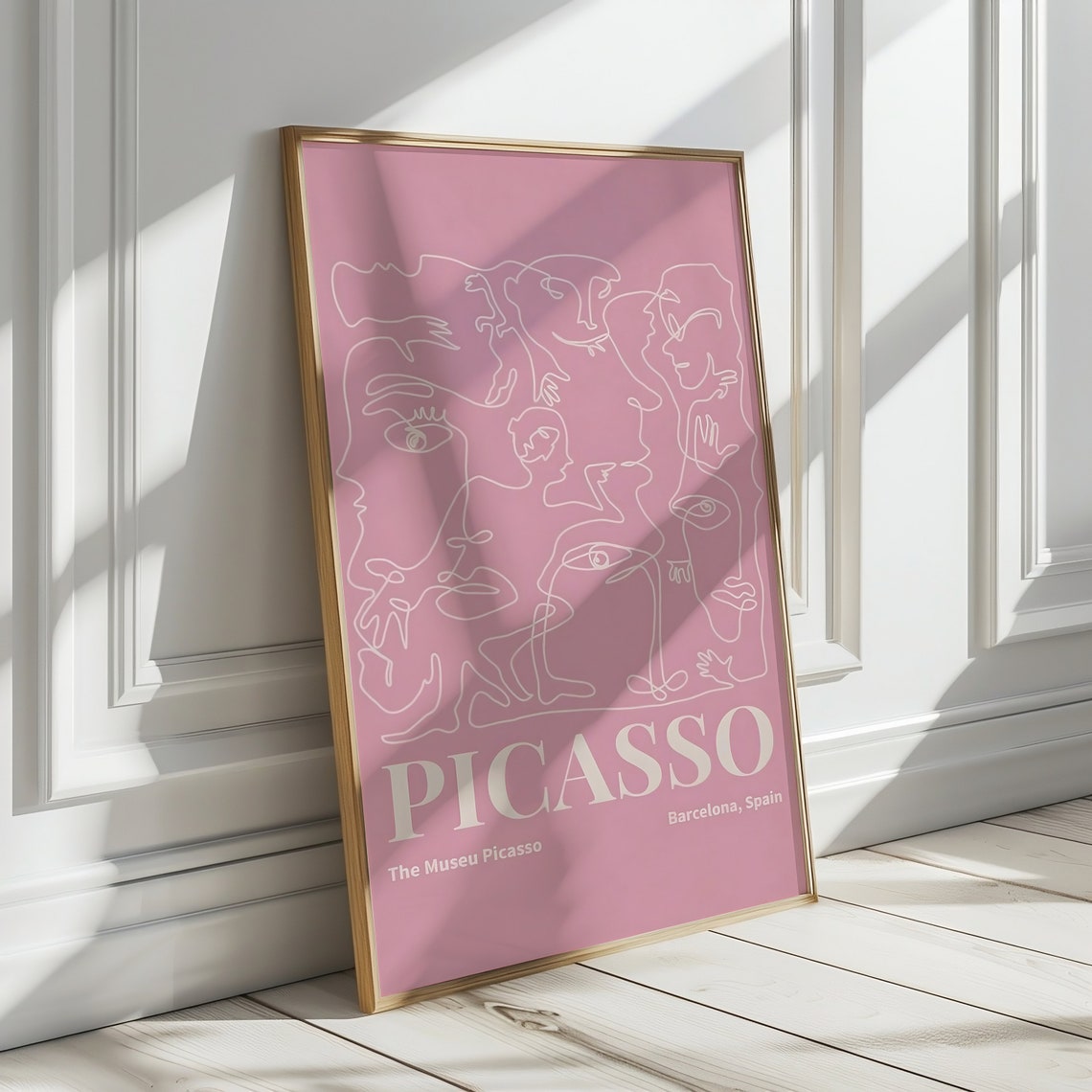 Picasso Museu Barcelona Line Art Faces Blush Pink Gallery Poster - Image 3