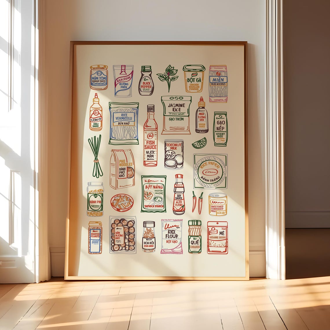 Vietnamese Pantry Essentials Kitchen Illustration Sauce Poster