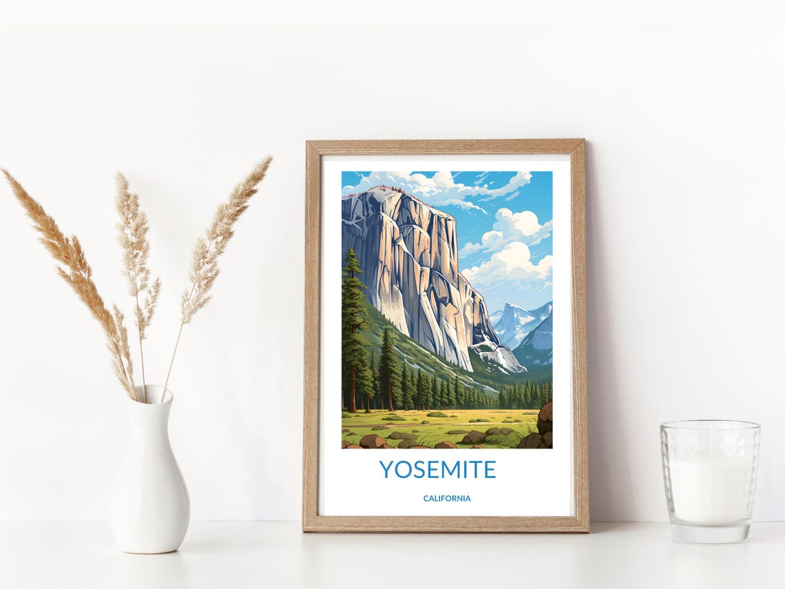 Yosemite El Capitan Granite Cliff Meadow Pines California Art Poster - Image 3