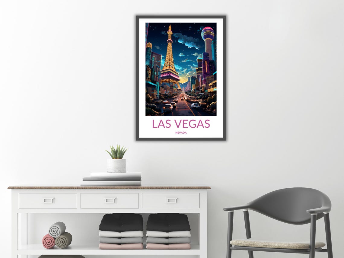 Las Vegas Night Eiffel Tower Skyline Glow Nevada Travel Poster - Image 2