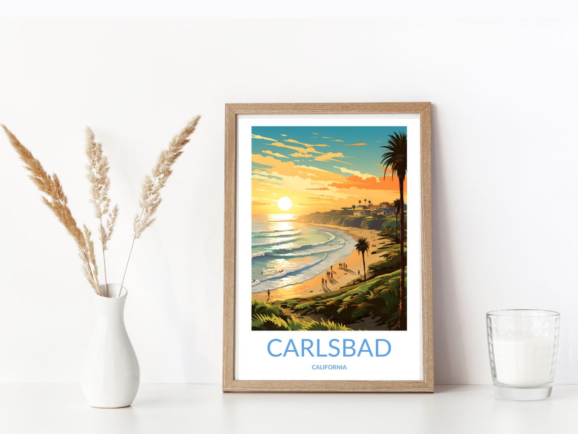 Carlsbad California Golden Sunset Beach Cliffs Vintage Poster - Image 3