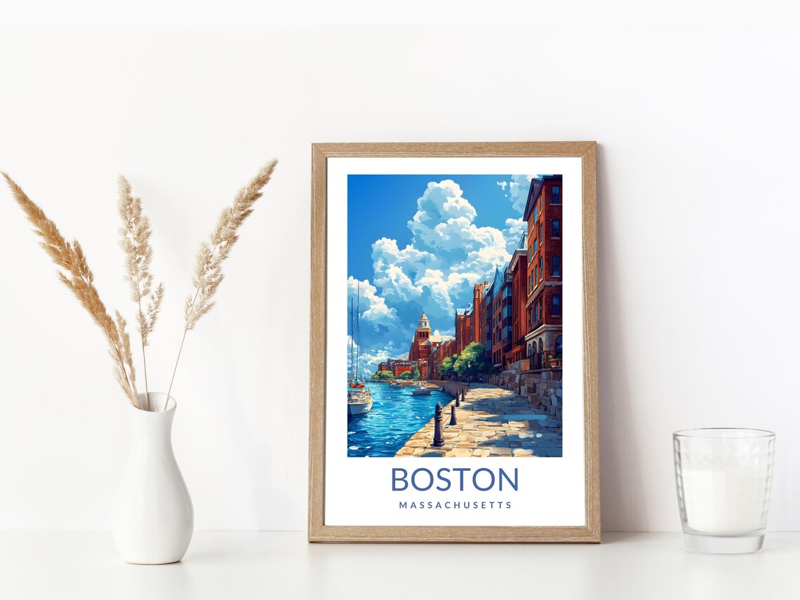 Boston Massachusetts Waterfront Poster Historic Harbor Street City Art - Image 3
