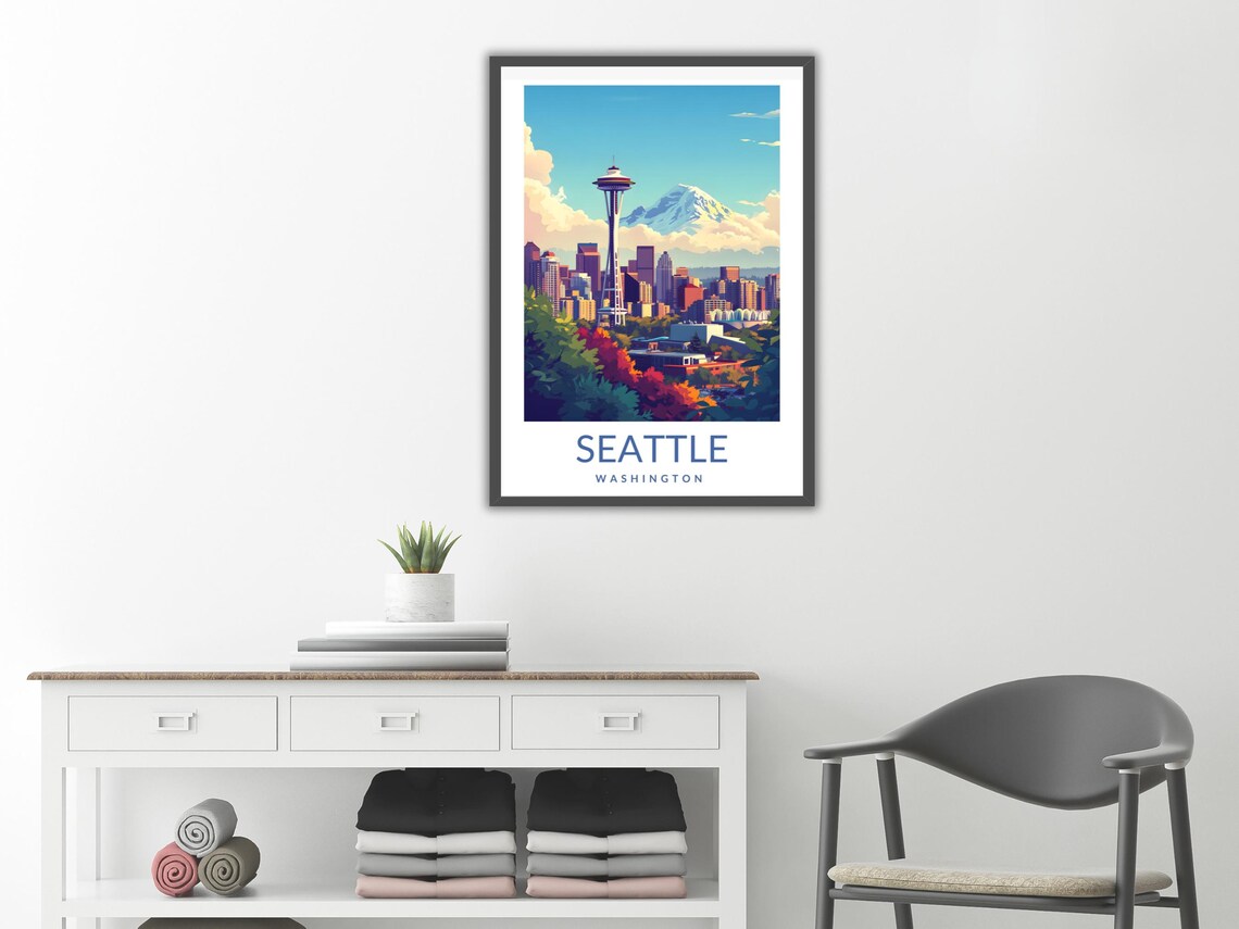Seattle Washington Space Needle Skyline Mountain City Poster - Image 2