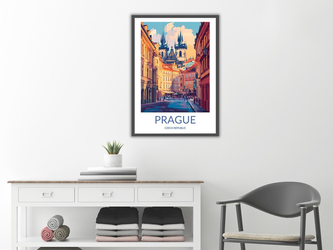 Prague Czech Republic Old Town Street Church Towers Travel Poster - Image 2