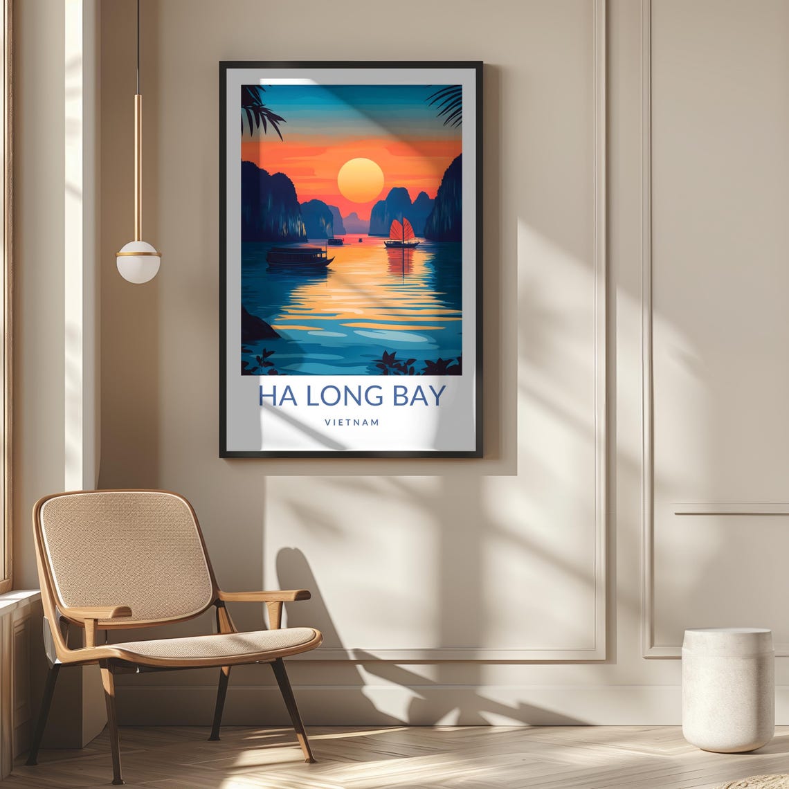 Ha Long Bay Vietnam Sunset Karst Islands Sailboat Golden Hour Poster - Image 2