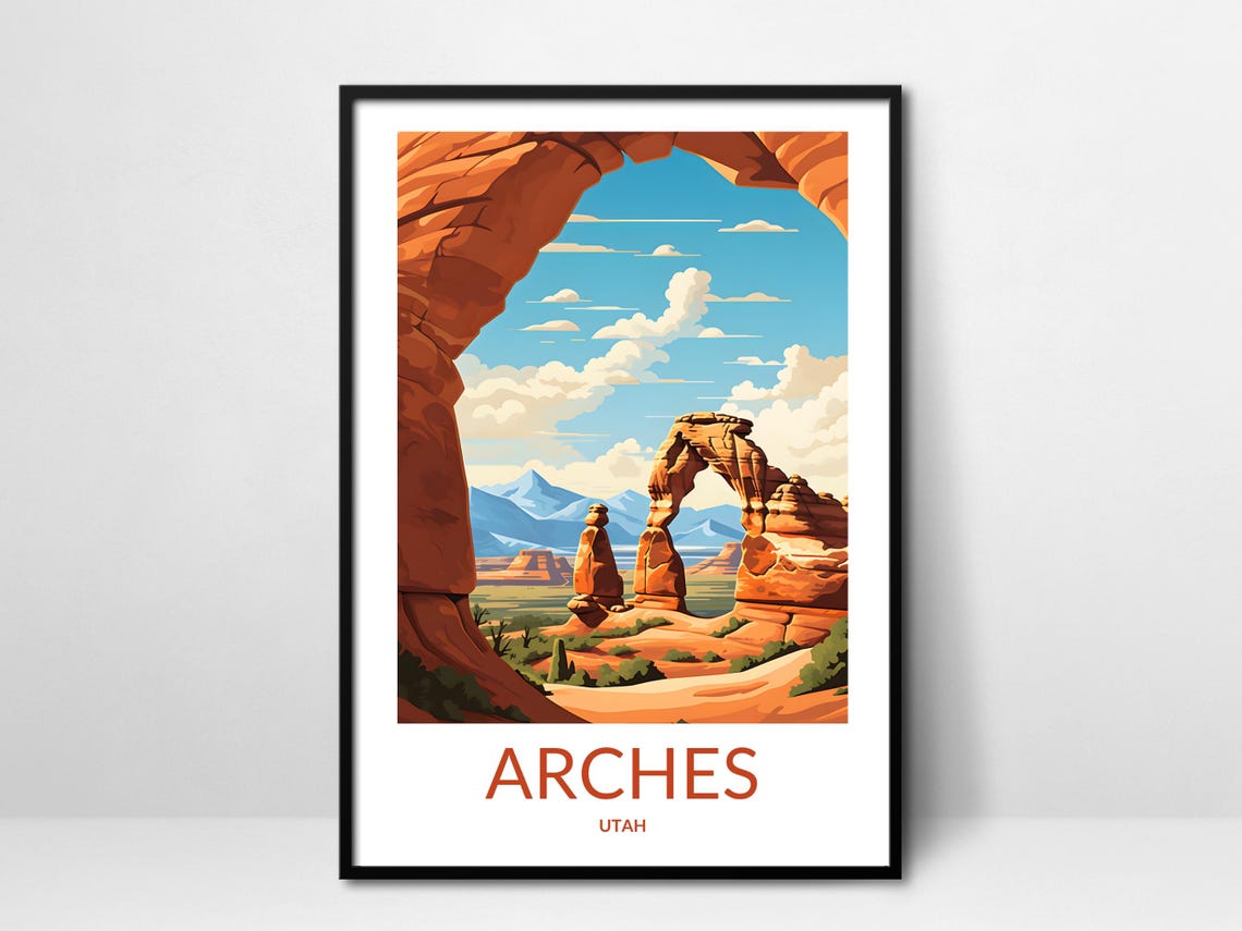 Arches Utah Natural Rock Arch Desert Mountain View Travel Poster