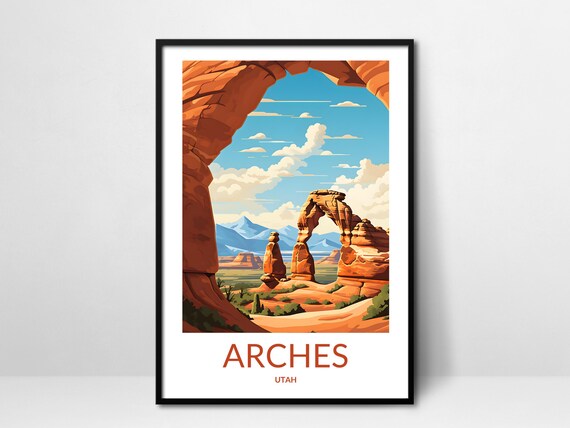 Arches Utah Natural Rock Arch Desert Mountain View Travel Poster