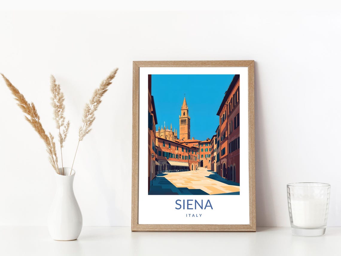 Siena Italy Cathedral Bell Tower Poster Medieval Piazza Vintage Travel - Image 3