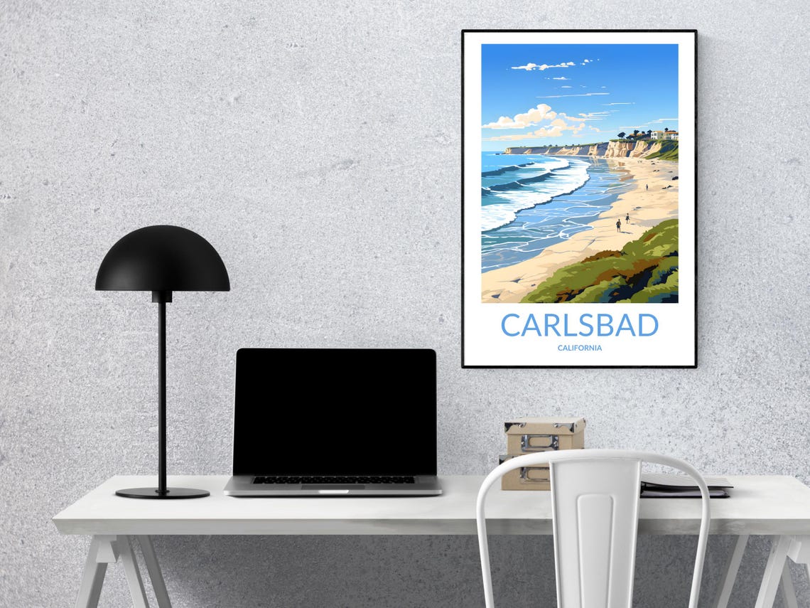 Carlsbad California Sandy Shoreline Cliffs Day Beach Scene Poster - Image 2