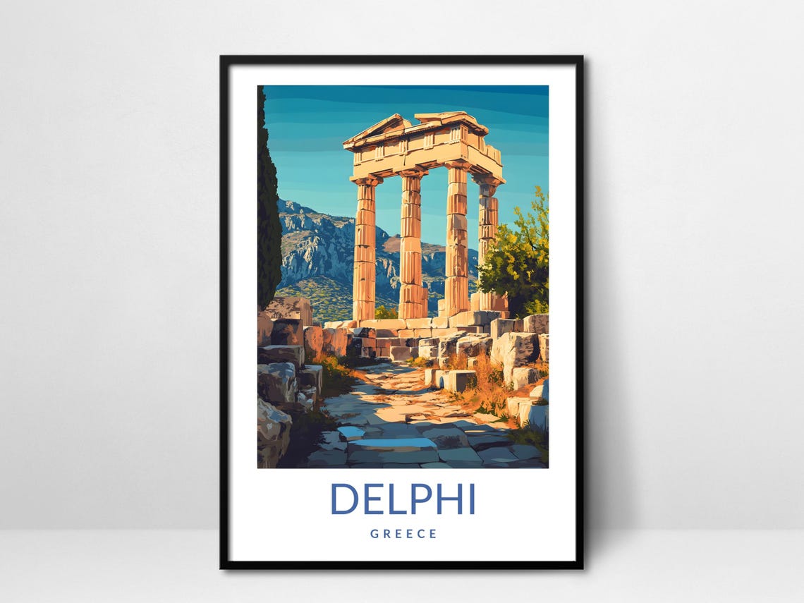 Delphi Greece Ancient Ruins Poster Greek Temple Travel Vintage Artwork