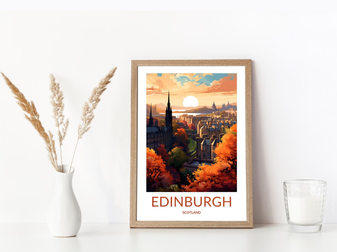 Edinburgh Autumn Sunset Skyline Church Spire Scotland Poster - Image 3