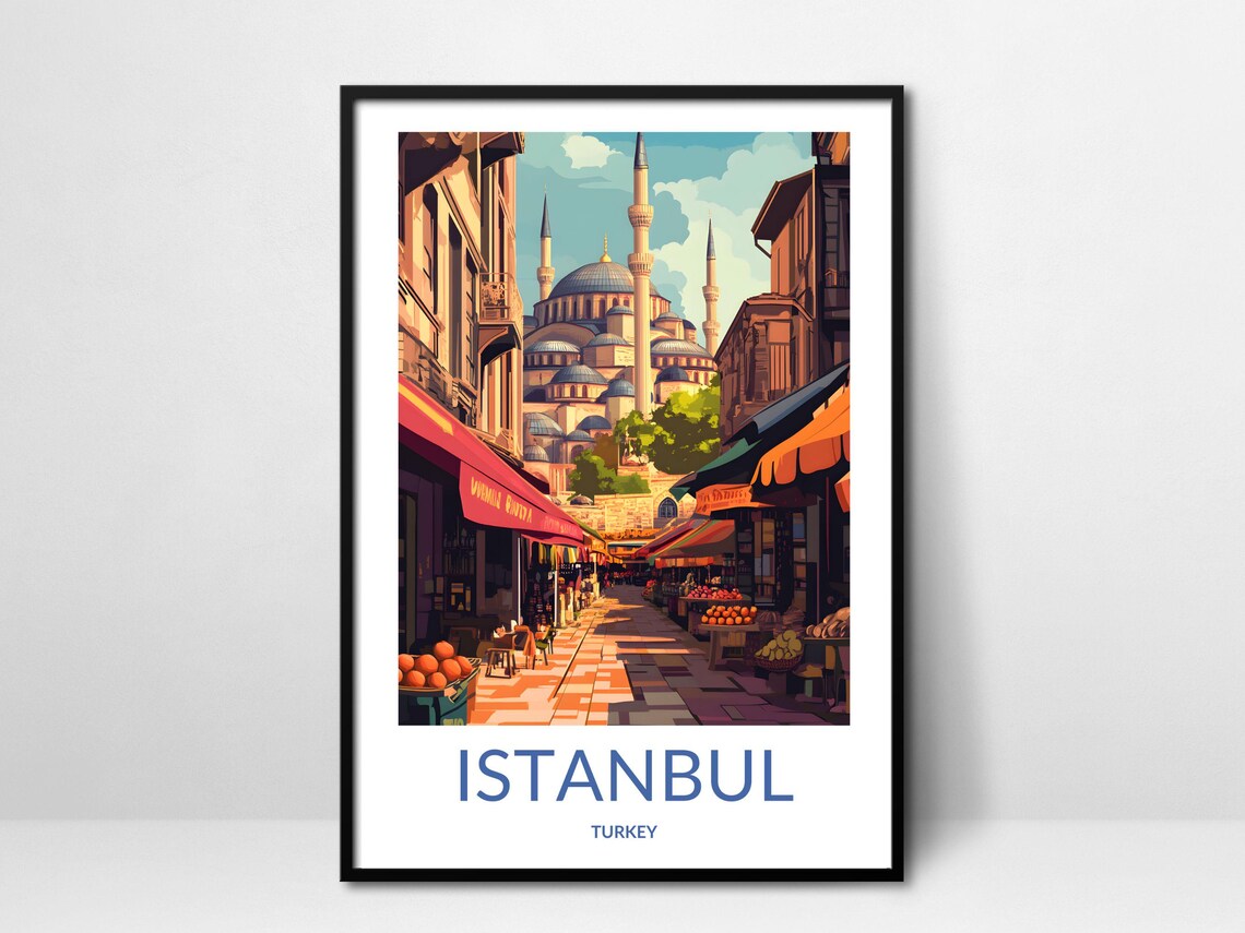 Istanbul Turkey Grand Bazaar Market Street Mosque Travel Poster