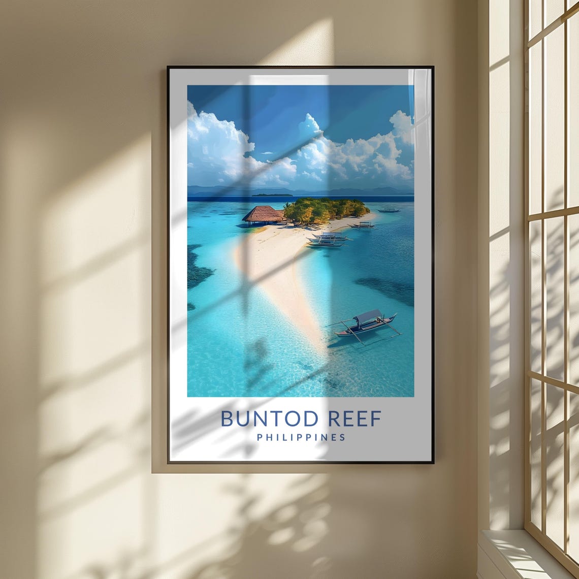 Buntod Reef Philippines Sandbar Island Hut Boats Travel Poster - Image 3
