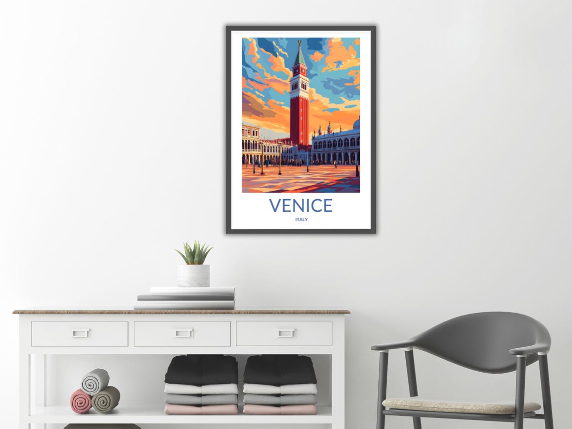 Venice St Marks Square Campanile Sunset Italy Travel Art Poster - Image 2