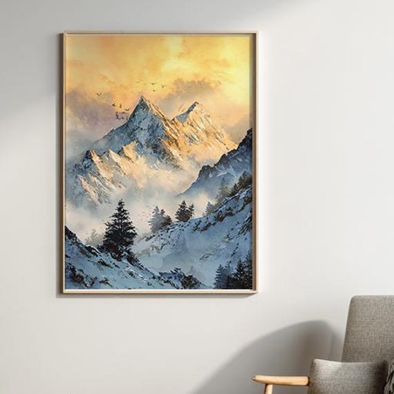 Mountain View Matte Vertical Posters Snow Covered Wall Art Decor Nature Landscape Print Winter Cabin Poster Scenic
