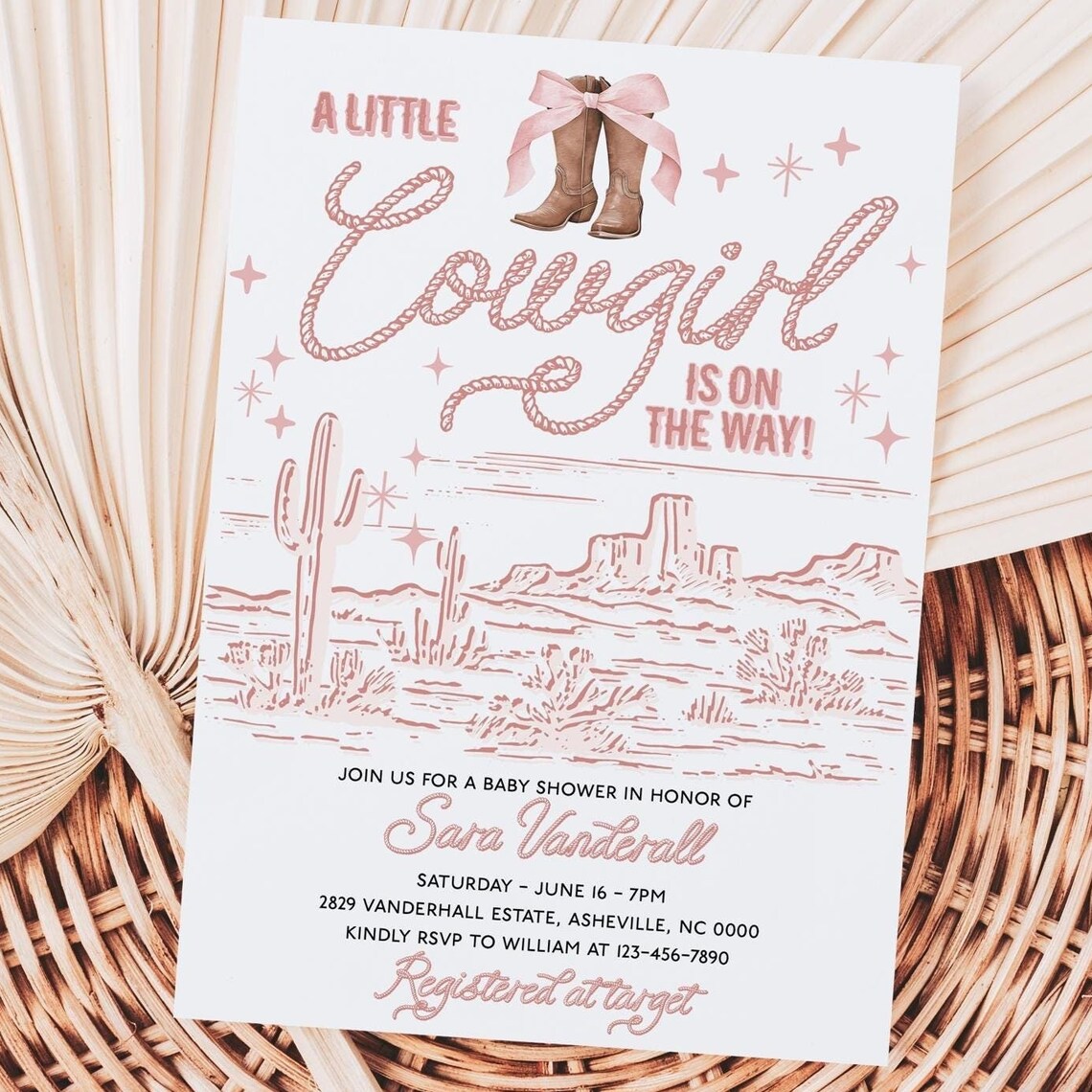 Little Cowgirl Baby Shower Invitation Western Rodeo Party Invite Print