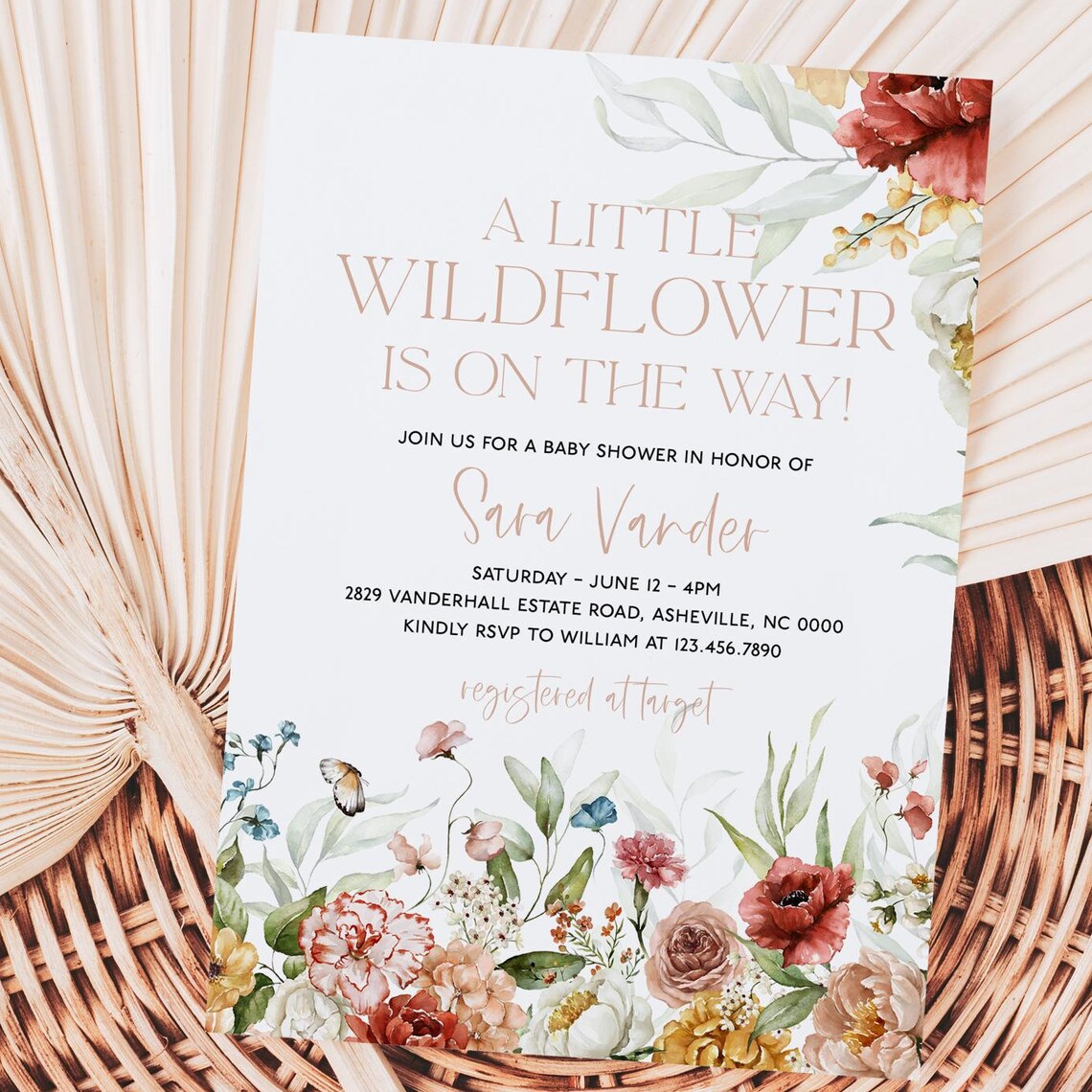 Little Wildflower Baby Shower Invitation Floral Editable Print