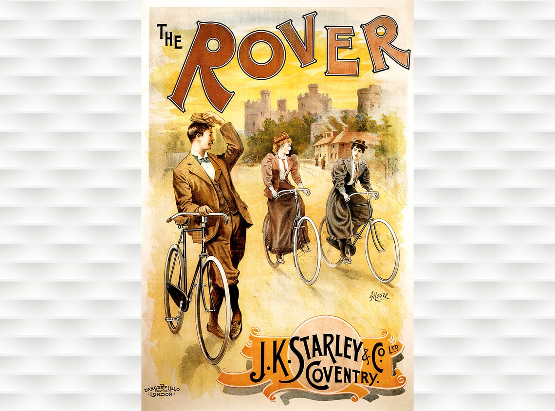 The Rover J K Starley Coventry Vintage Victorian Cycling Trio Poster