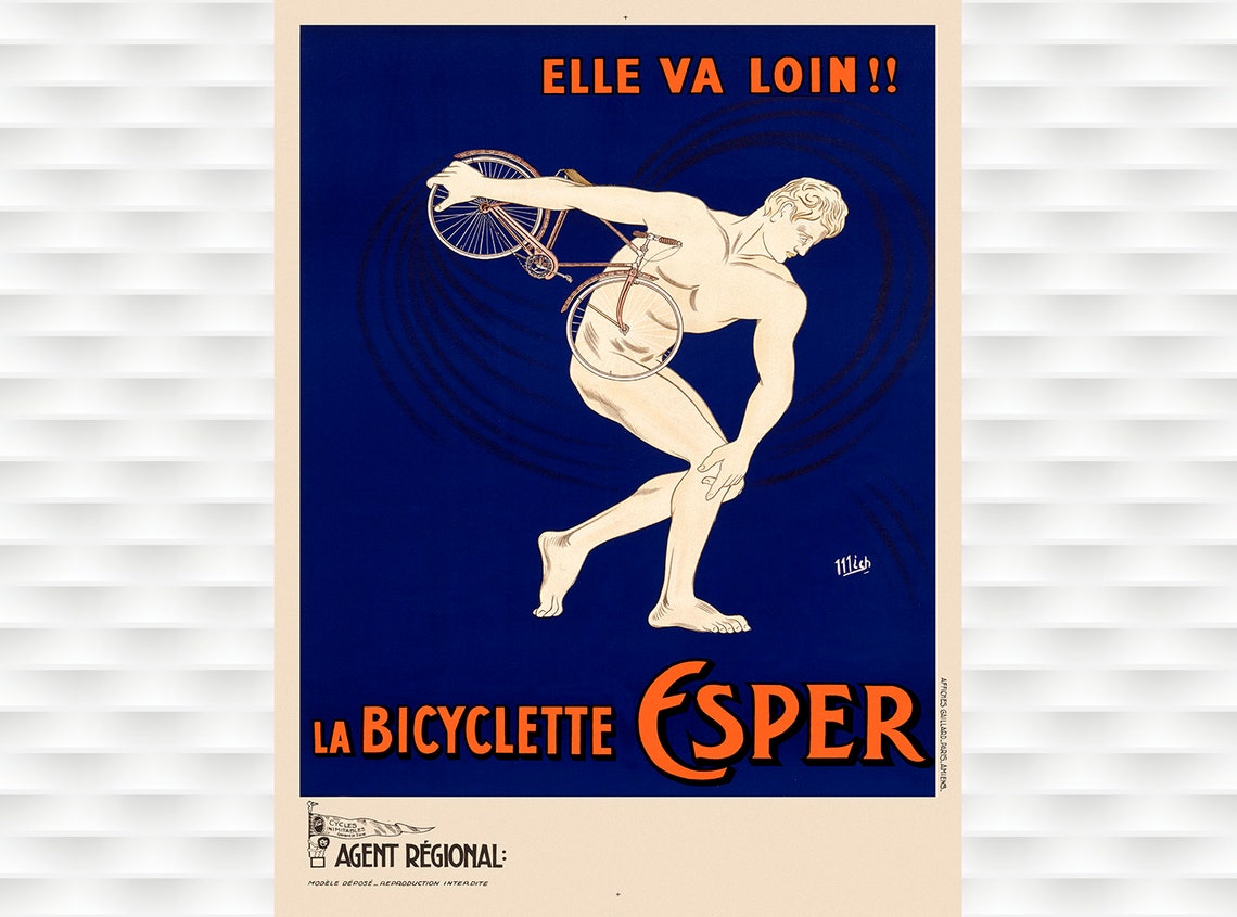 La Bicyclette Esper Elle Va Loin Vintage French Cycling Poster
