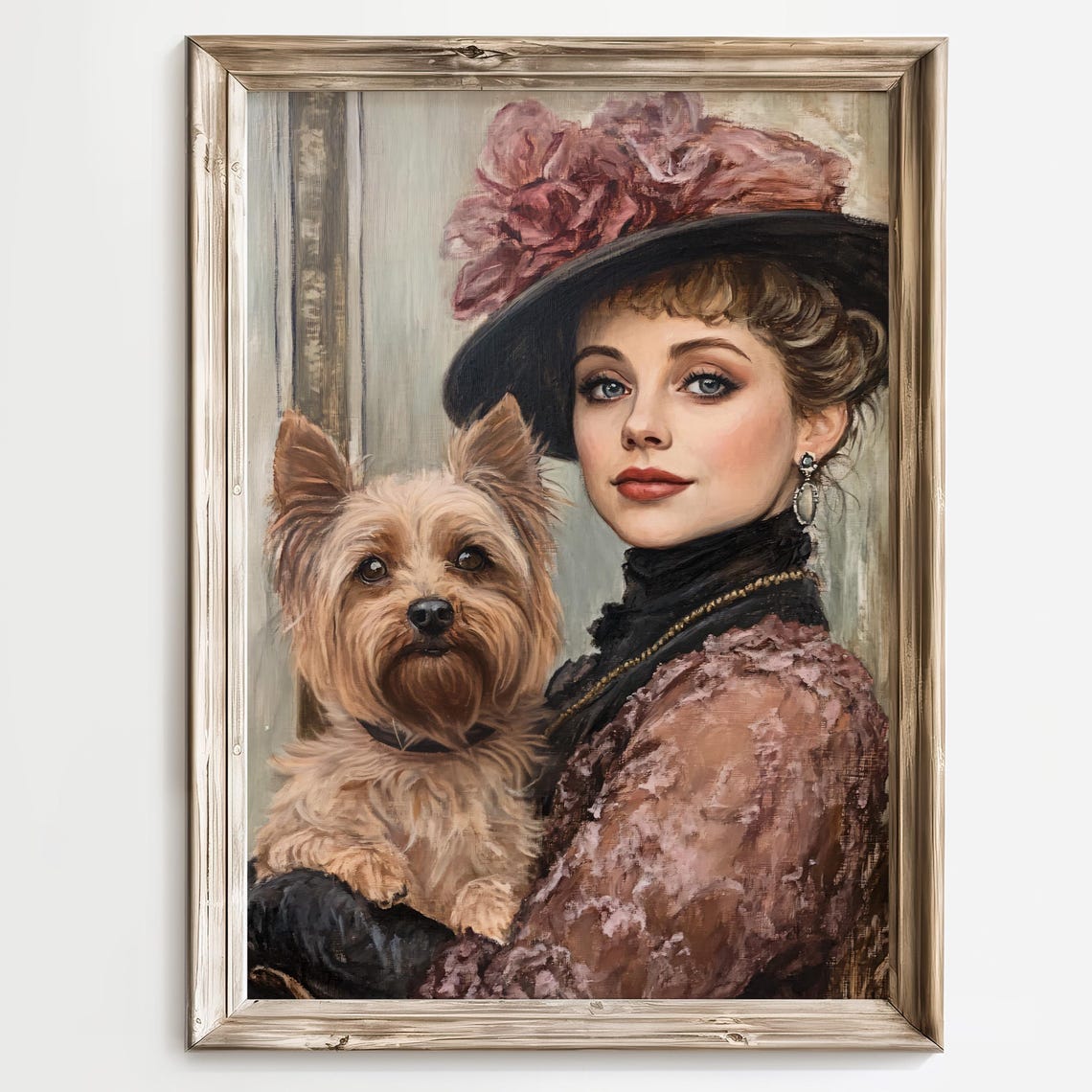 Victorian Lady With a Hat Holding a Yorkshire Terrier Poster - Image 2