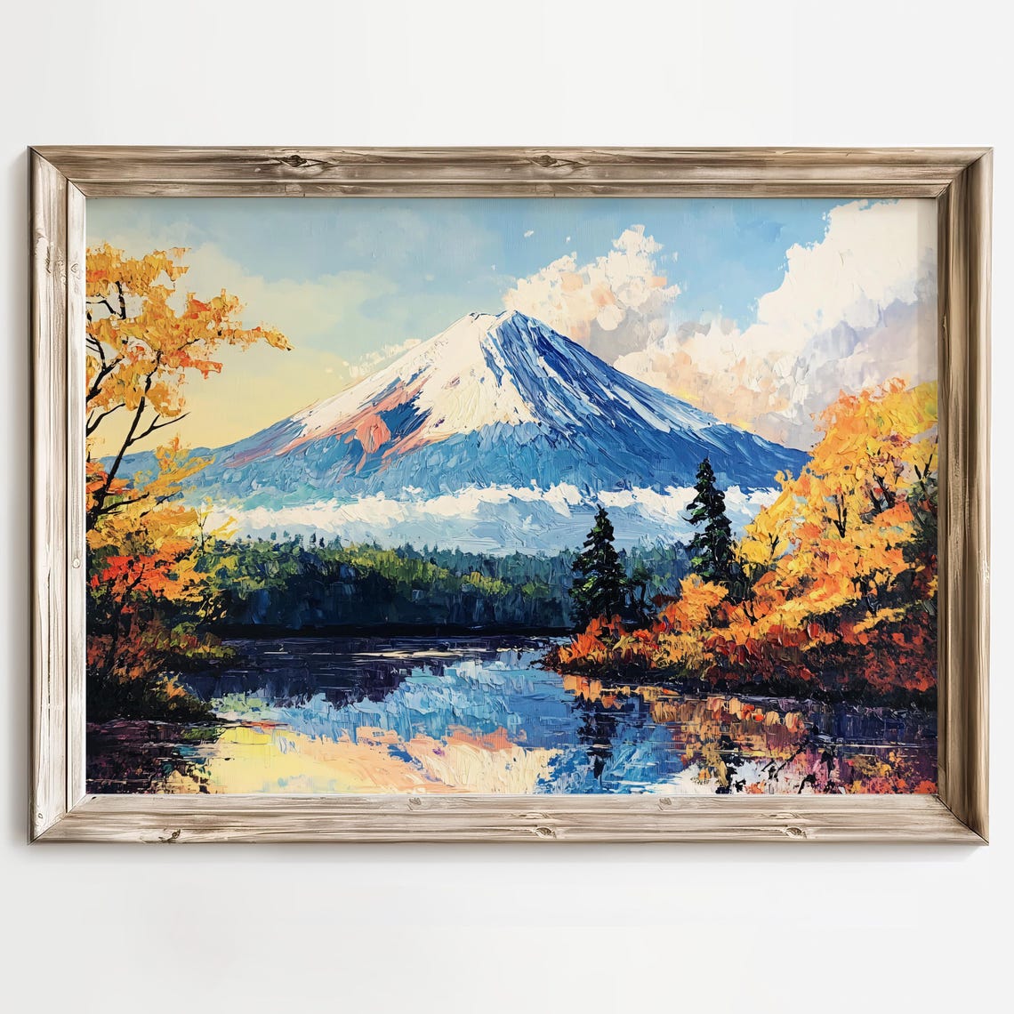 Mount Fuji Autumn Foliage Snow Capped Lake Reflection Scene Poster - Image 2
