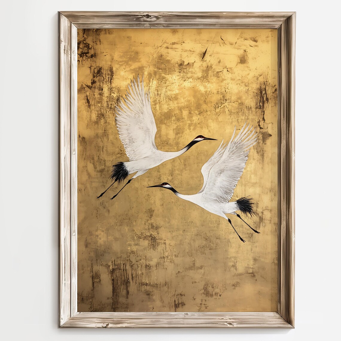 Japanese Crane Gold Leaf Art Print, Minimalist - Image 3