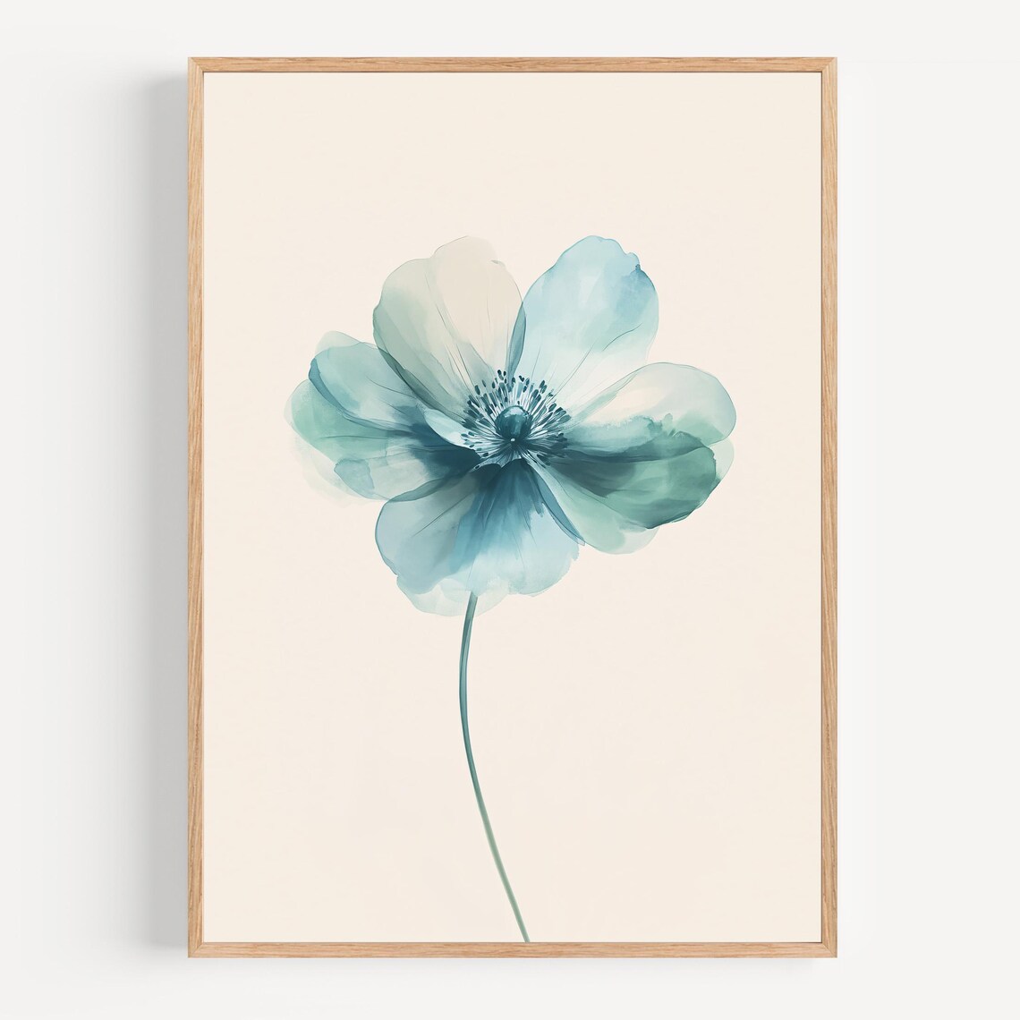 Minimalist Blue Floral Watercolor Art Print, Modern Botanical - Image 2