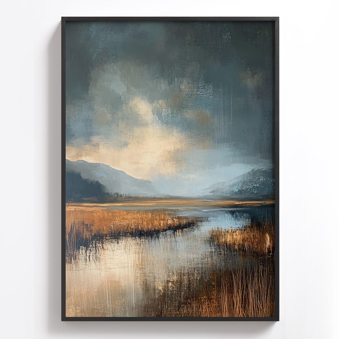 Serene Landscape Painting Moody Marshland Art Moody Nature Wall Decor Atmospheric Art Print Tranquil Landscape Rustic Home Decor - Image 3