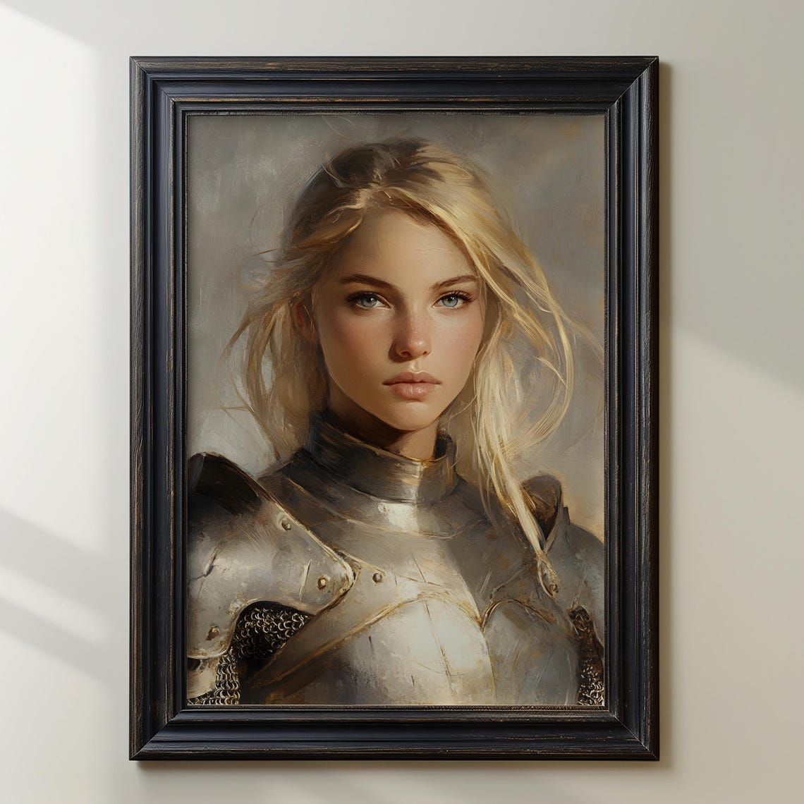 Blonde Female Knight In Silver Armor Heroic Warrior Portrait Poster