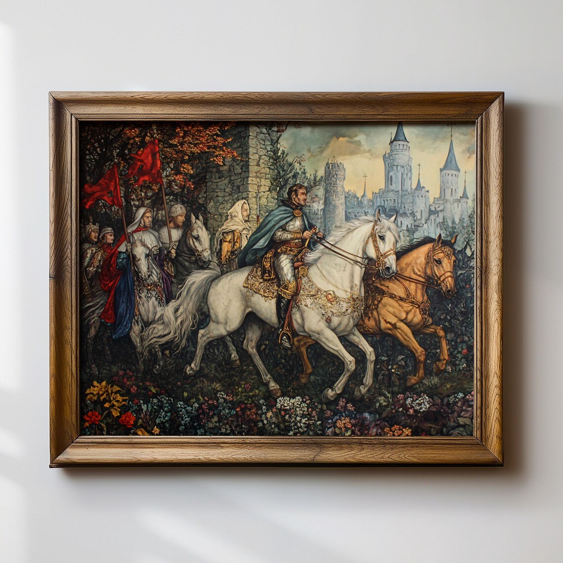 Medieval Knight Procession Vintage Art Print Scene - Image 3
