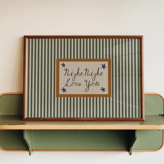 Retro Striped Bedroom Landscape, Mid-Century Poster