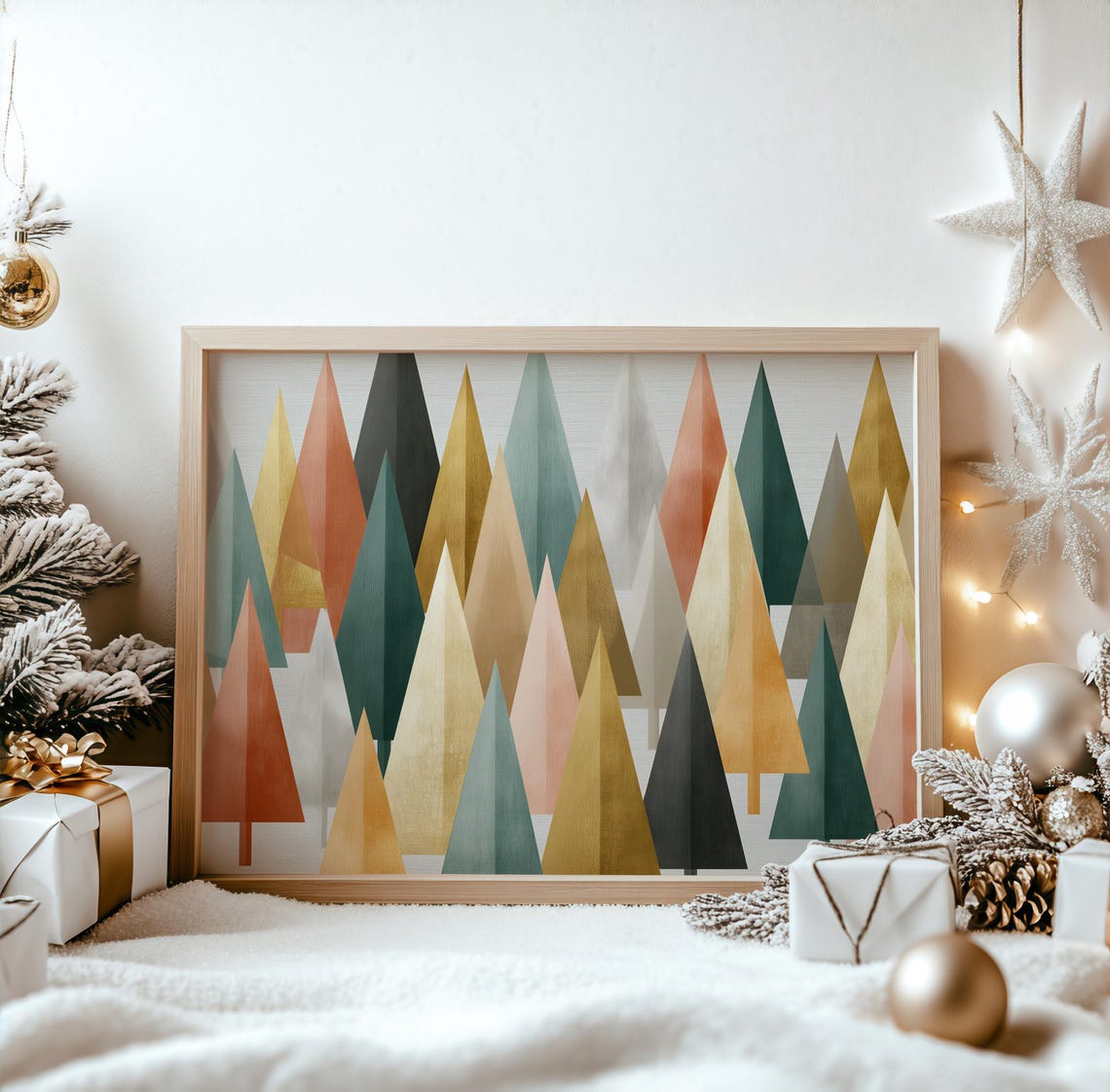 Muted Geometric Triangle Christmas Tree Forest Abstract Art Poster