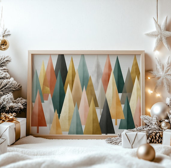 Muted Geometric Triangle Christmas Tree Forest Abstract Art Poster