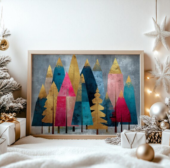 Colorful Christmas Tree Abstract Modern Art Holiday Decor Festive Winter Scene Vibrant Wall 630