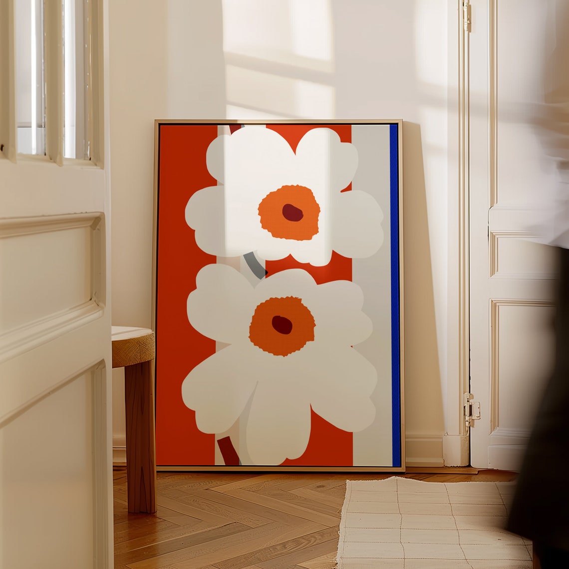 Retro White Daisy Pop Art Bold Red Floral Kitchen Decor Poster - Image 2