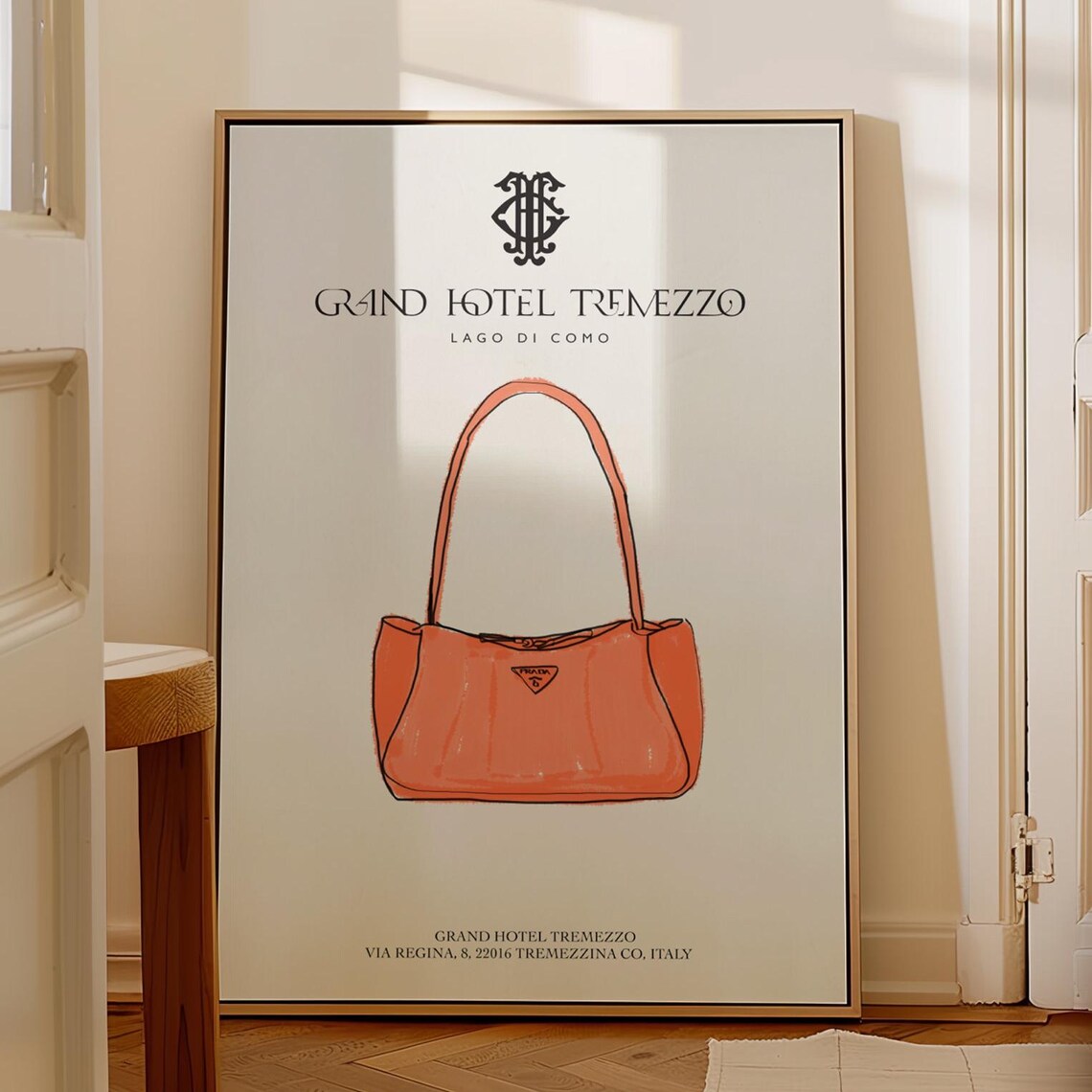 Grand Hotel Tremezzo Lake Como Orange Bag Luxury Fashion Art Poster