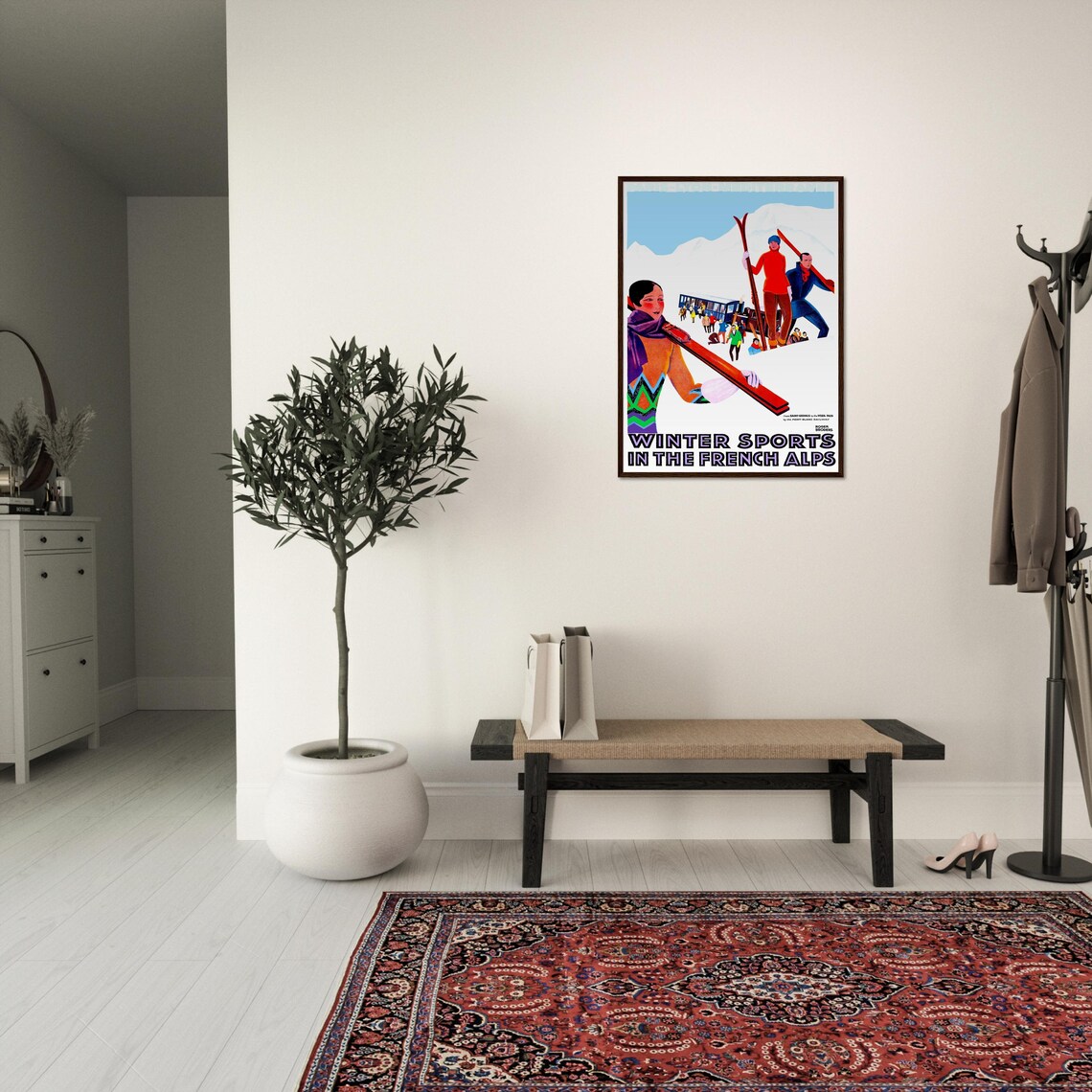 Vintage Skiing Poster, Retro Mountain Sport Illustration - Image 3