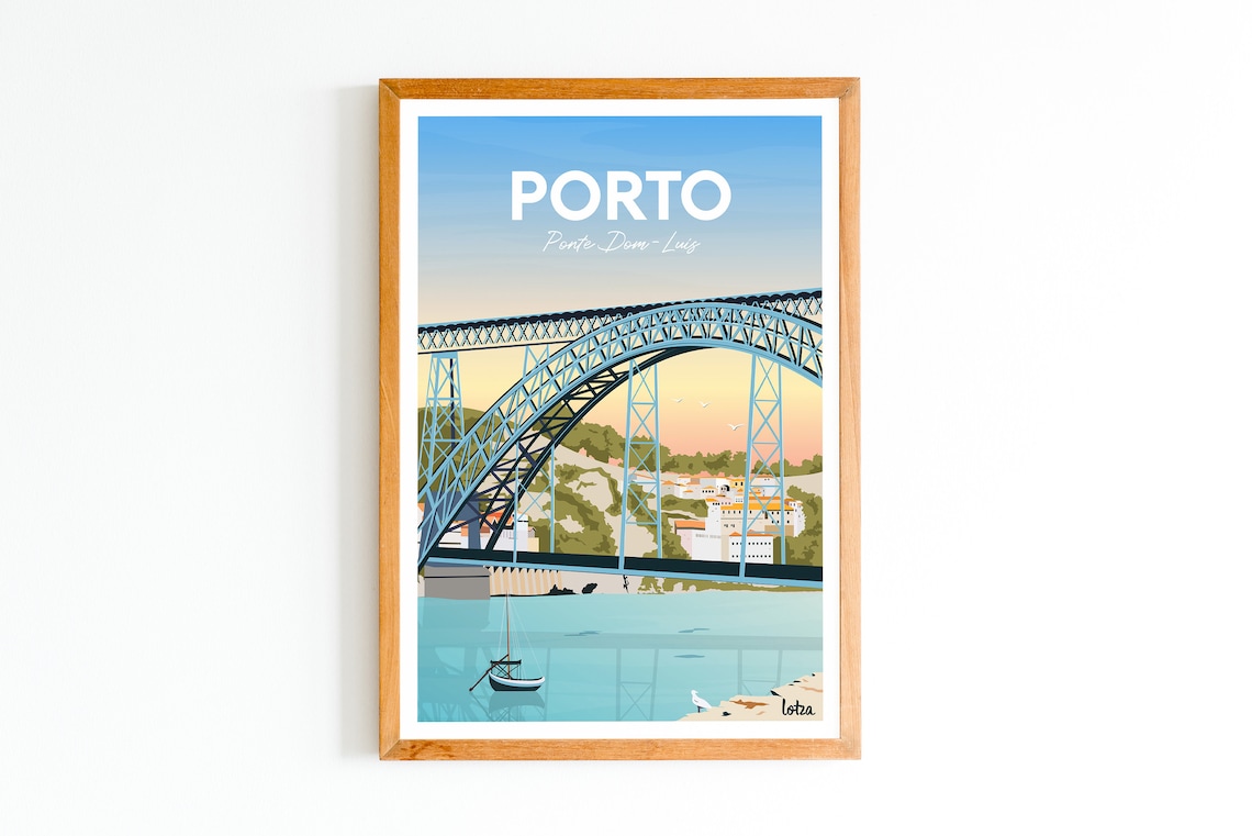 Porto Portugal Domluis Bridge Vintage Travel Poster