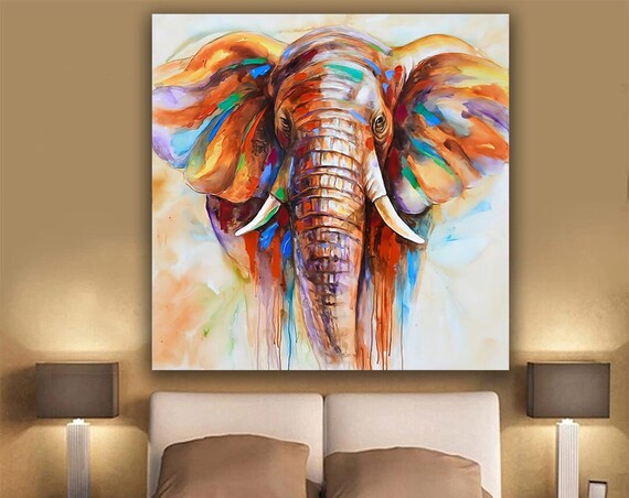 Colorful Watercolor Elephant Portrait Vibrant Splash Paint Wildlife Poster