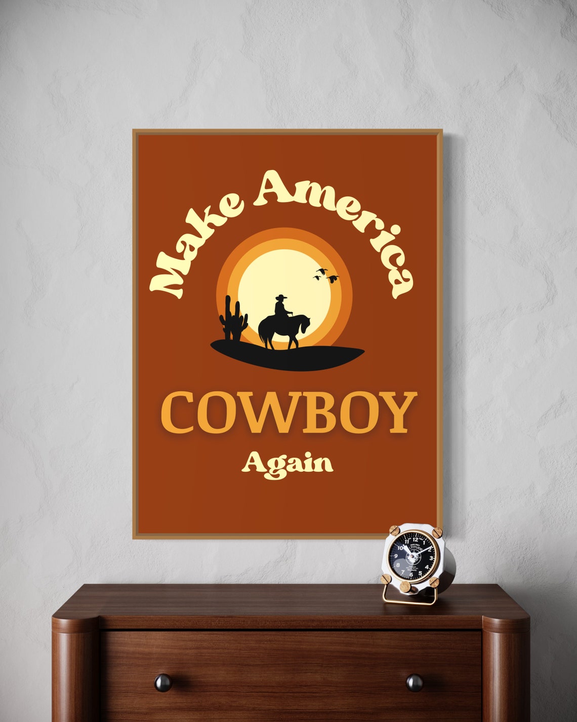 Make America Cowboy Again Western Sunset Horse Retro Art Poster